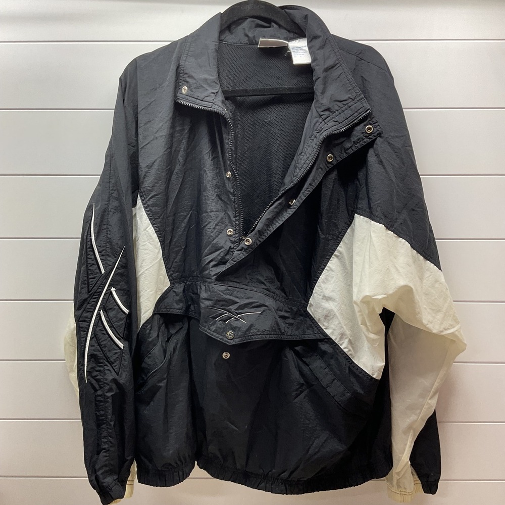 Vintage Reebok Black White Colorblock Nylon Anorak Windbreaker Jacket Mens L